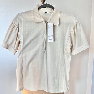 UNIQLO Short Puff Sleeve Refined Polo Tee Women's S NWT